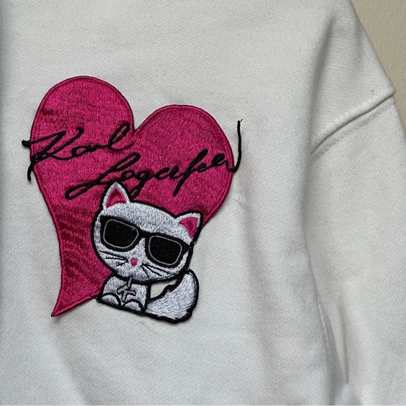 Karl Lagerfeld Ikonik Choupette Cat Embroidered Hoodie XS - White - Picture 3 of 9